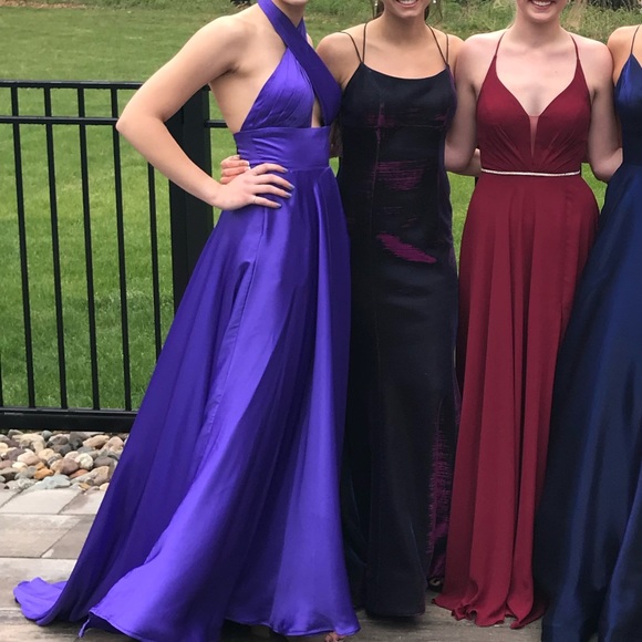 purple satin prom dress